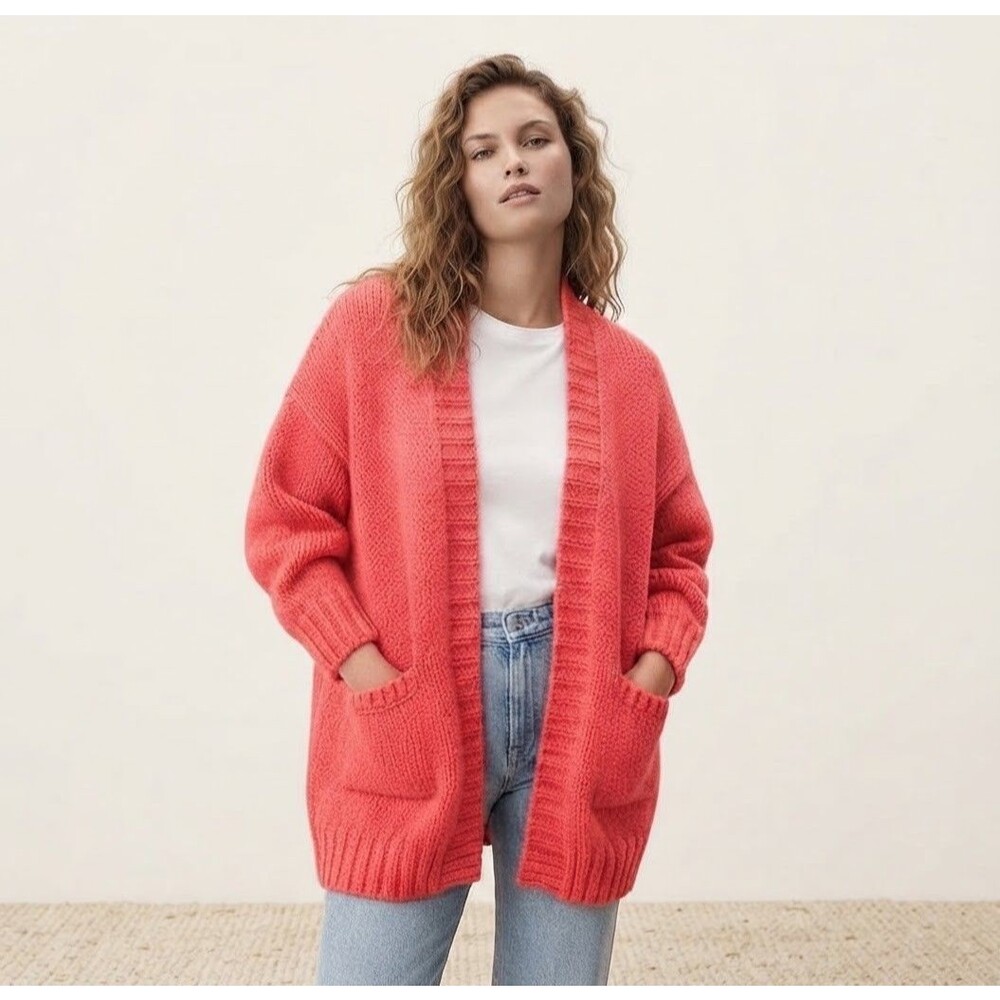 NWOT Zara knit pink chunky oversized cardigan sweater size M cozy open front